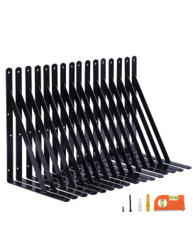 Neodrop 16Pack 14 Inch Heavy Duty Shelf Brackets Large Wall Bracket For Garage Kitchen Floating Shelves Black Powdercoated S