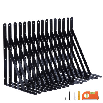 Neodrop 16Pack 14 Inch Heavy Duty Shelf Brackets Large Wall Bracket For Garage Kitchen Floating Shelves Black Powdercoated S