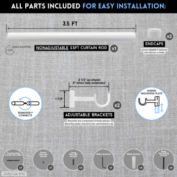 Blasthome Luxury 35 Ft Custom Curtain Rod 1 14 Large Diameter Premium Brackets Endcaps Nonadjustable Rods Connect Fo