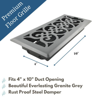 5 Pcs Sierra Grates Precision Flow 4X10 Steel Floor Register Victorian Design Granite Grey Finish Premium Home Vent Co