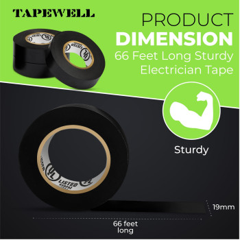 Tapewell Black Electric Tape Professional Grade 34 Inch X 66Ft Pvc Electrical Insulating Tape For All Weather Ul Appro