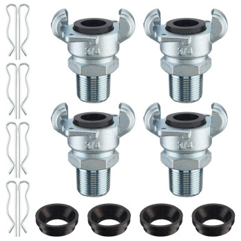 Therwen 4 Sets Npt Iron Air Hose Fitting 2 Lug Universal Coupling Chicago Fitting For Female And Male End Male End 34