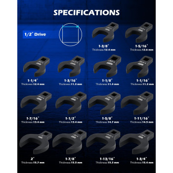 Orion Motor Tech 14 Piece Jumbo Crowfoot Wrench Set Sae Crows Foot Wrench Set For 1116 To 2 Flare Nuts For 12 Drive Ra