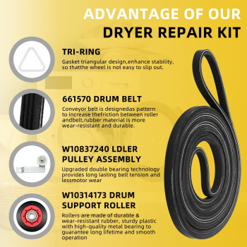 4392067 Dryer Repair Kit W10837240 Dryer Idler Pulley Compatible For Kenmore Maytag Elite Dryers Includes Wpw