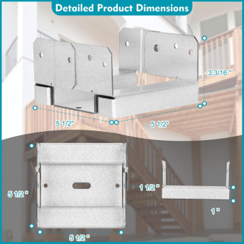 10 Pcs 6X6 Post Base For Concrete Adjustable Aluminumzinc Plated Steel Deck Post Anchor Base For 55X55 Wood Post Base Hol