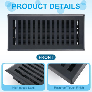 Yaocom 6 Pcs Floor Register 4 X 10 Vent Covers Heavy Duty Floor Register Metal Vent Covers With Adjustment Damper Rust Proof