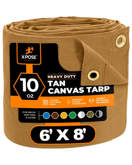 Xpose Safety Canvas Tarp 10Oz Tan Canvas Tarps Heavy Duty Water Resistant With Brass Grommets Multipurpose Outdoor Tarpaulin