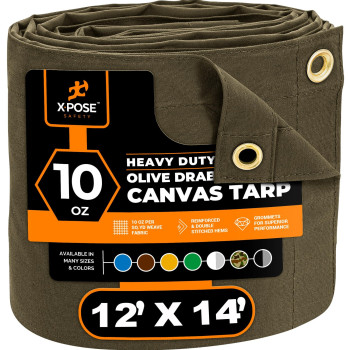 Xpose Safety Canvas Tarp 10Oz Olive Drab Canvas Tarps Heavy Duty Water Resistant With Brass Grommets Multipurpose Outdoor Tar