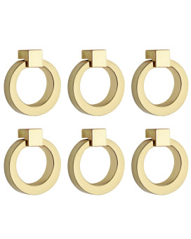 Bonsicoky 6 Pcs Round Cabinet Ring Pull Handles Single Hole Ring Knobs For Cabinet Drawer Dresser Cupboard Wardrobe Gold