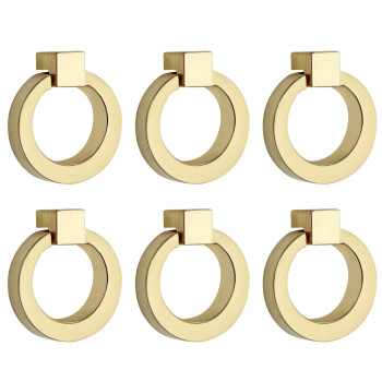 Bonsicoky 6 Pcs Round Cabinet Ring Pull Handles Single Hole Ring Knobs For Cabinet Drawer Dresser Cupboard Wardrobe Gold