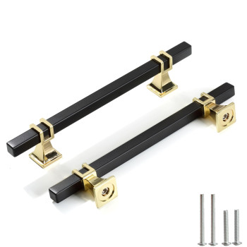 Redunest Cabinet Pulls Matte Black And Gold Cabinet Handles 2 Pack 614 Inch Kitchen Door Cupboard Wardrobe Drawer Handles Ca