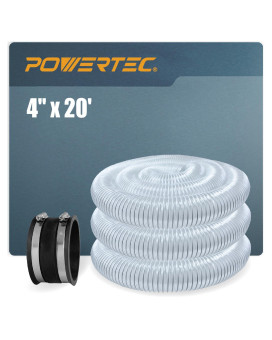 Powertec 4 X 20 Dust Collection Hose With Dust Control Flex Cuff With Steel Clamps For Table Saw Band Saw Planer Jointer