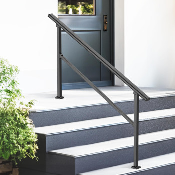 Zeropone Upgrade 4 Steps Outdoor Handrail For Outdoor Steps Black Transitional Handrail Hand Rail Stair Railing Kit With Screw