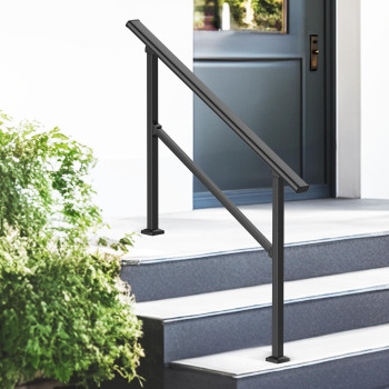 Zeropone Upgrade 3 Steps Outdoor Handrail For Outdoor Steps Black Transitional Handrail Hand Rail Stair Railing Kit With Screw