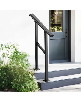 Zeropone Upgrade 2 Steps Outdoor Handrail For Outdoor Steps Black Transitional Handrail Hand Rail Stair Railing Kit With Screw