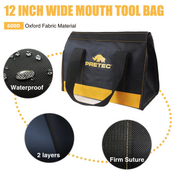 Pretec 12 Inch Small Tool Bag Wide Mouth Tool Tote Bag Waterproof Tool Organizer Bag For Home Organizer For Indoor And Outdoor