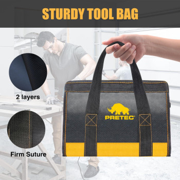 Pretec 12 Inch Small Tool Bag Wide Mouth Tool Tote Bag Waterproof Tool Organizer Bag For Home Organizer For Indoor And Outdoor