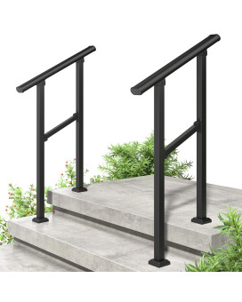 Roomtec 2 Pack 2 Step Handrails For Outdoor Steps Safety Outdoor Hand Rails For Exterior Steps Black Wrought Iron Stair Railin