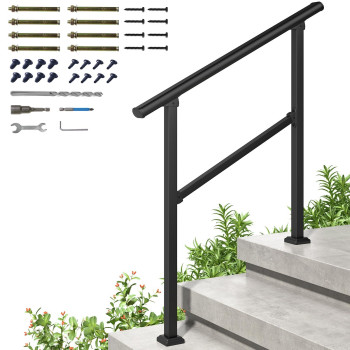 Roomtec 3 Step Handrails For Outdoor Steps Safety Outdoor Hand Rails For Exterior Steps Black Wrought Iron Stair Railing Kit