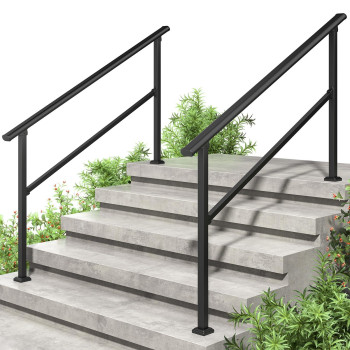 Roomtec 2 Pack 5 Step Handrails For Outdoor Steps Safety Outdoor Hand Rails For Exterior Steps Black Wrought Iron Stair Railin