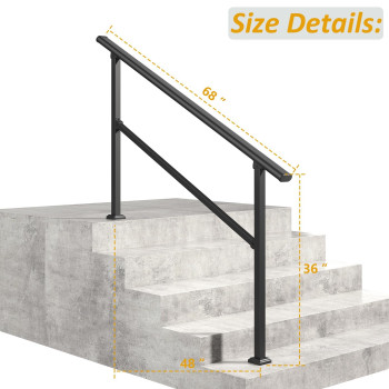 Roomtec 2 Pack 5 Step Handrails For Outdoor Steps Safety Outdoor Hand Rails For Exterior Steps Black Wrought Iron Stair Railin