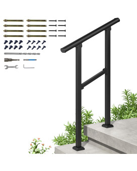 Roomtec 2 Step Handrails For Outdoor Steps Safety Outdoor Hand Rails For Exterior Steps Black Wrought Iron Stair Railing Kit