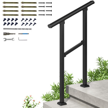 Roomtec 2 Step Handrails For Outdoor Steps Safety Outdoor Hand Rails For Exterior Steps Black Wrought Iron Stair Railing Kit