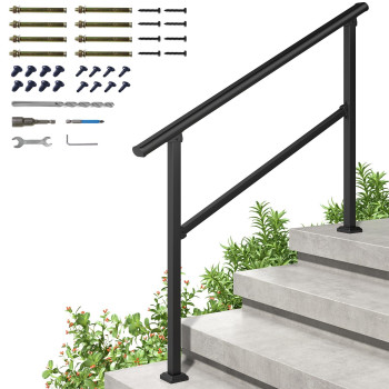 Roomtec 4 Step Handrails For Outdoor Steps Safety Outdoor Hand Rails For Exterior Steps Black Wrought Iron Stair Railing Kit