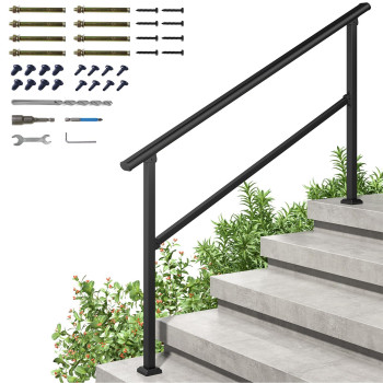 Roomtec 5 Step Handrails For Outdoor Steps Safety Outdoor Hand Rails For Exterior Steps Black Wrought Iron Stair Railing Kit