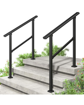 Roomtec 2 Pack 3 Step Handrails For Outdoor Steps Safety Outdoor Hand Rails For Exterior Steps Black Wrought Iron Stair Railin