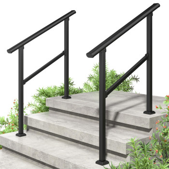 Roomtec 2 Pack 3 Step Handrails For Outdoor Steps Safety Outdoor Hand Rails For Exterior Steps Black Wrought Iron Stair Railin