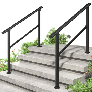 Roomtec 2 Pack 4 Step Handrails For Outdoor Steps Safety Outdoor Hand Rails For Exterior Steps Black Wrought Iron Stair Railin