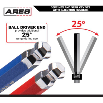 Ares 44035 35Piece Long Arm Hex And Star Key Set Allen Wrench Set Sae Metric And Torx Key Wrench Sizes Chrome Finish