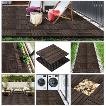 Yaheetech 110Pcs Patio Deck Tiles 12 X 12In Interlocking Wood Composite Decking Floor Tiles Fir Wood Indoor Outdoor Patio Garden