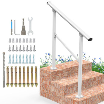 Signstek Handrails For Outdoor Steps 3 Step Handrail Fit 1 To 3 Steps Outdoor Stair Railing Metal Porch Railing Deck Handrail