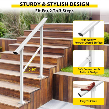 Signstek Handrails For Outdoor Steps 3 Step Handrail Fit 1 To 3 Steps Outdoor Stair Railing Metal Porch Railing Deck Handrail