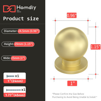 Homdiy 5 Pack Brushed Gold Cabinet Knobs Round Brushed Brass Cabinet Knobs Ball Gold Knobs Metal Kitchen Cabinet Handles For Dr