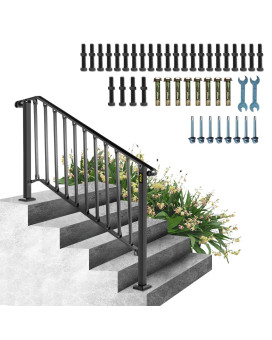 Vevor Handrail For Outdoor Steps 45 Steps Black Fence Outdoor Handrail Adjustable Metal Staircase Handrail Thickened Stair R