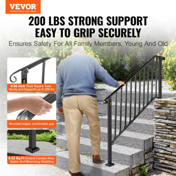 Vevor Handrail For Outdoor Steps 45 Steps Black Fence Outdoor Handrail Adjustable Metal Staircase Handrail Thickened Stair R