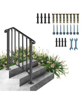 Vevor Handrail For Outdoor Steps 23 Steps Black Fence Outdoor Handrail Adjustable Metal Staircase Handrail Thickened Stair R