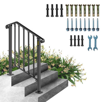 Vevor Handrail For Outdoor Steps 23 Steps Black Fence Outdoor Handrail Adjustable Metal Staircase Handrail Thickened Stair R