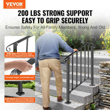 Vevor Handrail For Outdoor Steps 23 Steps Black Fence Outdoor Handrail Adjustable Metal Staircase Handrail Thickened Stair R