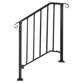 Vevor Handrail For Outdoor Steps 23 Steps Black Fence Outdoor Handrail Adjustable Metal Staircase Handrail Thickened Stair R