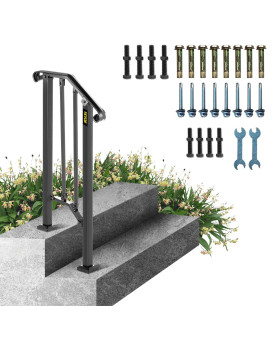 Vevor Handrail Picket 1 Fits 1 Or 2 Steps Matte Black Stair Rail Wrought Iron Handrail With Installation Kit Hand Rails For Out