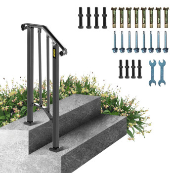 Vevor Handrail Picket 1 Fits 1 Or 2 Steps Matte Black Stair Rail Wrought Iron Handrail With Installation Kit Hand Rails For Out