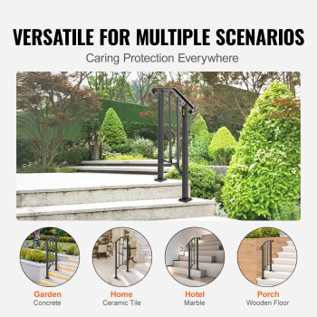 Vevor Handrail Picket 1 Fits 1 Or 2 Steps Matte Black Stair Rail Wrought Iron Handrail With Installation Kit Hand Rails For Out