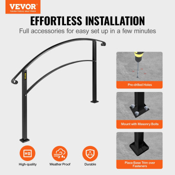 Vevor Handrail For Outdoor Steps 45 Steps Black Arch1 Outdoor Handrail Adjustable Metal Staircase Handrail Thickened Stair