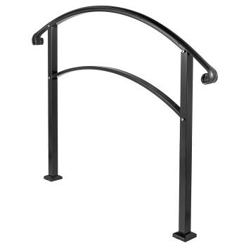 Vevor Handrail For Outdoor Steps 45 Steps Black Arch1 Outdoor Handrail Adjustable Metal Staircase Handrail Thickened Stair