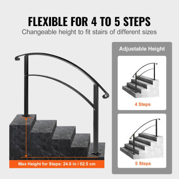 Vevor Handrail For Outdoor Steps 45 Steps Black Arch1 Outdoor Handrail Adjustable Metal Staircase Handrail Thickened Stair