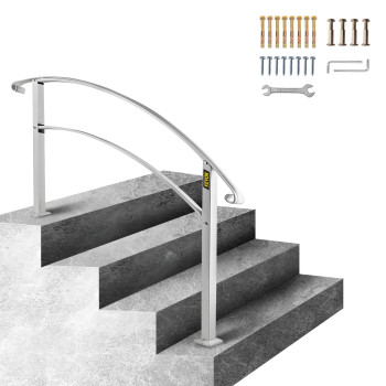 Vevor Handrail For Outdoor Steps 34 Steps White Arch1 Outdoor Handrail Adjustable Metal Staircase Handrail Thickened Stair